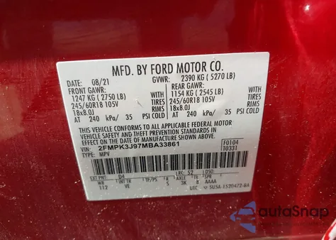 2021 Ford Edge Sel из США, поврежденный, VIN 2FMPK3J97MBA33861